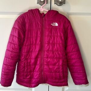 The North Face Kids’ Reversible Hooded Jacket, Pink and Cream, size 6T.
